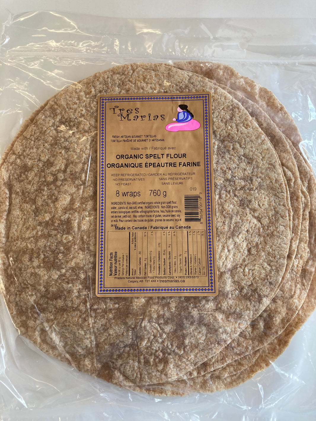 Tres Marias Organic spelt tortillas 8"