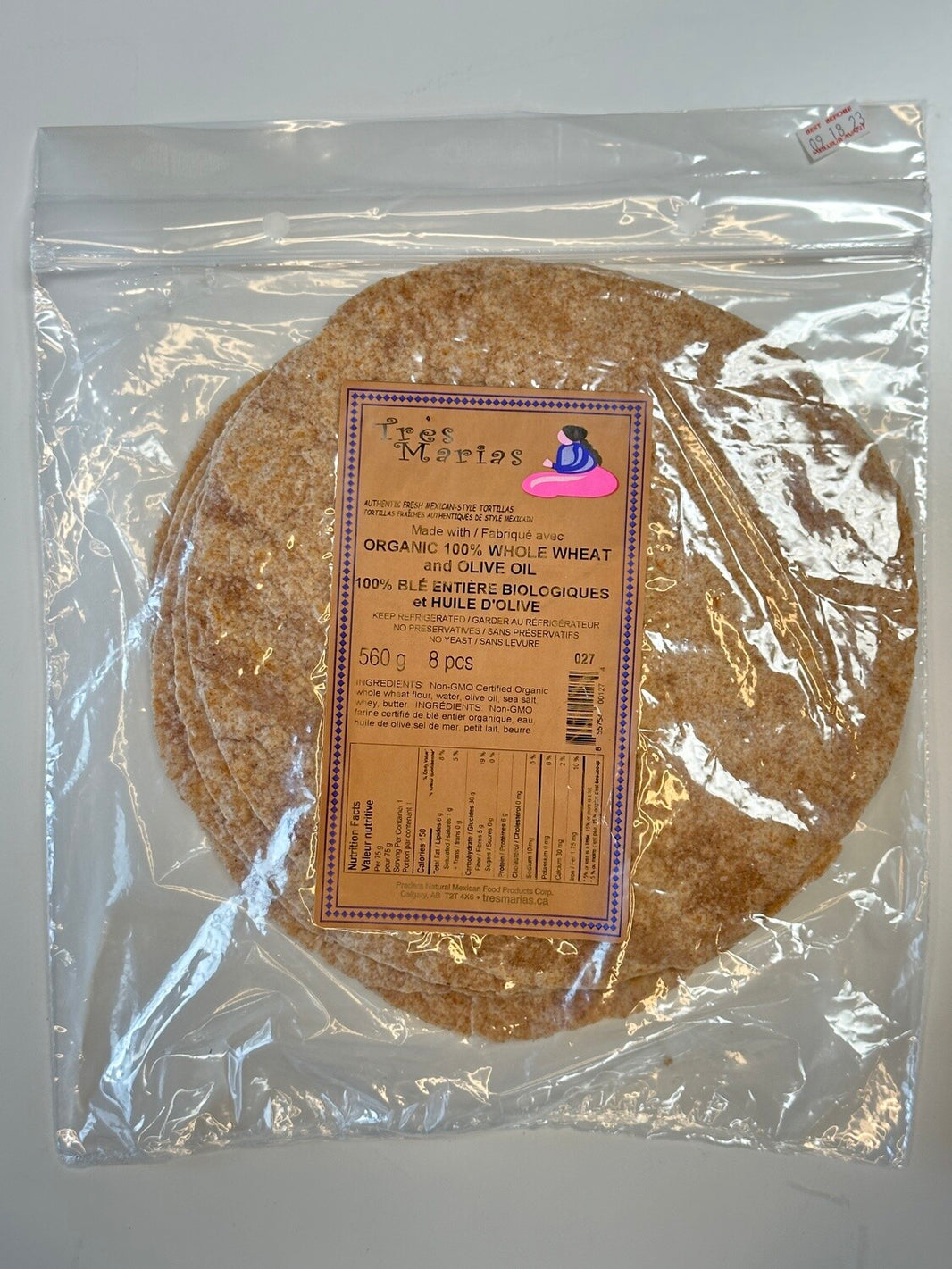 Tres Marias Organic whole wheat tortillas 10"