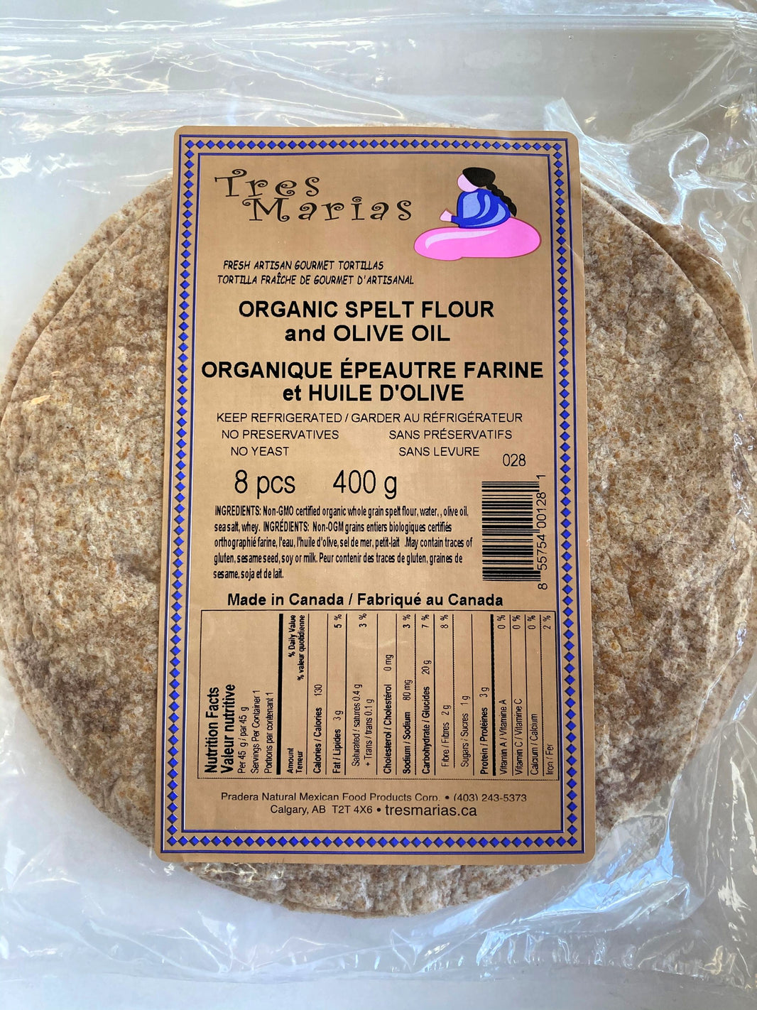 Organic spelt & Olive Oil tortillas 8"